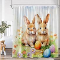 Funny Easter Shower Curta Cute Bunny Pink Farm Truck Dogs Watercolour Floral Rabbit Eggs Bathroom  Curtain Decor with Hooks (as the picture,90x180cm-35x70in)