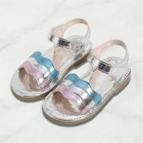Girls' Easy Velcro Soft Sole Non-Slip Silver Sandals, Korean Style 22