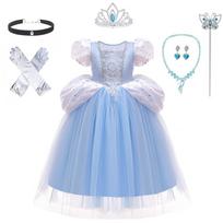 [CREDIBLE] Princess Dress for Children - Luxurious 7-Piece Costume Set - Light Blue (Princess Dress, Ribboned Gloves, Choker, Tiara, Magic Wand,