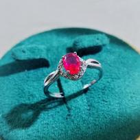 Stylish Women's Oval Ruby Imitation Ring with Silver Plating and High-Carbon Diamond Inlaid Adjustable Open