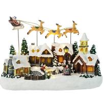 Resin Christmas Glowing Village LED Lighted 3-Elk Reindeer Christmas Flying Reindeer with Music Gift Xmas Festival Craft Decor