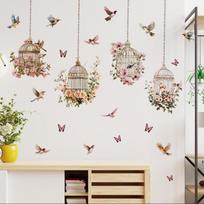 Green Leaves Bird Cage Wall Stickers for Living room Bedroom Decoration Plants Wall Decals House Interior Wall Decor Wallpaper (as the picture,30x90cm 2pcs)