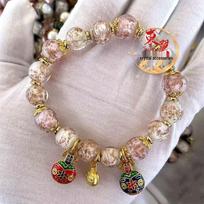 Night Glow Golden Beast Luck Bead Women's Bracelet with White Platinum Sand Glazed Porcelain and Gold Foil Accents