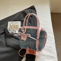 Minimalist Denim Bucket Bag Elegant Women 's Handbag Casual Korean Crossbody Bag  Girls tamsiai mėlyna spalva