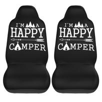Happy Campers Text Pattern 2 Pieces Covers Front Car Seat Universal Protector Cushion Cover Saddle Comfort Covers Fit Most Car
