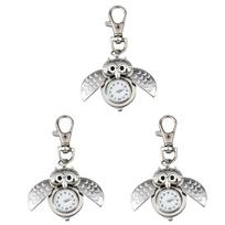 A95D-3X Owl Pocket Watch With Key Chain 40 X 25 Mm Silver sidabro baltos spalvos