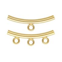 14K Gold Plated Smooth Bent Tube Wire Protector with Loop, 3 Hole, DIY Accessories, 14KGF Three Hoops Bent Tube Single Price
