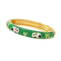 Cartoon Panda Vintage Cloisonne Bangle Enamel Colorful Panda Bamboo Bangle Traditional Ethnic Children's Hand Bracelet