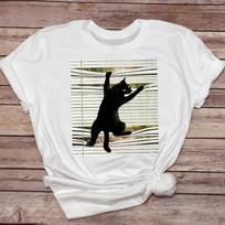 Funny Screaming Cat Meme T-Shirt Yelling Cat Print Tee Humorous Internet Meme Shirt for Men Women Daily Casual Wear S