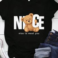 Nice Teddy Bear Print Women T Shirt Casual Short Sleeve O-Neck Cartoon Graphic Tees S