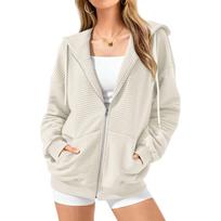 Women's Casual Zip-Up Hoodie Jacket Lightweight Waffle Knit Long Sleeve Sweatshirt with Pockets Black XXL smėlis