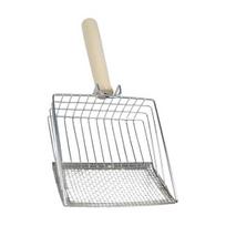 Metal Cat Litter Scoop Heavy Duty Pooper Scooper with Wooden Handle Non-slip Pet Poop Sifting Shovel for Litter Box sidabras