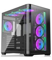 RAIJINTEK ATREUS BT7 Black Mid-Tower PC Case: E-ATX compatible, curved tempered glass, 7 x 120mm Infinity Mirror ARGB PWM fans, high airflow design.