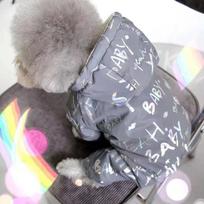Waterproof Winter Dog Jumpsuit Thick Fleece Warm Laser Letters Overalls Puppy Jacket Pet Supplies Small Medium Dog Clothes Gift (Grey,S-1.5-2kg-) pilka