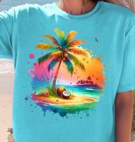 Tropical Palm Sunset T-shirt | Colorful Beach Island Tee, Summerwear S