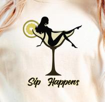 Sip Happens cocktail silhouette T-Shirt | Martini Girl Tee, Fun Drinking Shirt 3XL