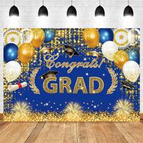 Black and gold sparkling balloon themed graduation background, graduation ceremony congratulatory party photography background Vinyl 100X75cm