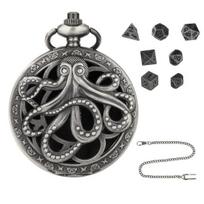 Mini DND Dice Set Polyhedral Metal Dice with Chain Steampunk Gear Octopus Pocket Watch Dice Set for Role Playing Games
