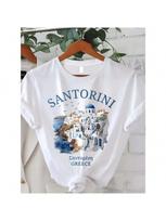 Vibrant Santorini Graphic Print Crew Neck T-Shirt Breathable Short Sleeve Casual Summer And Spring Wounisex's Clothing Tshirt S įvairiaspalvis