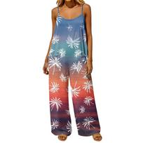 Women Sleeveless Wide Leg Jumpsuit Casual Loose Fit Vintage Style Spaghetti Strap Pocketed Romper Backless Design Soft Fabric XXXL