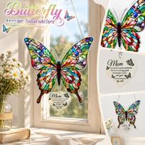 Butterfly Acrylic Window Hanging Suncatcher with Chain Heart Shaped Pendant Decorative Ornament for Home Office Garden Patio Decor Gift One Size