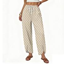 Women Casual Loose Wide Leg Pants Drawstring Waist Polka Dot Print Straight Trousers Comfortable Fit Lightweight Fabric S
