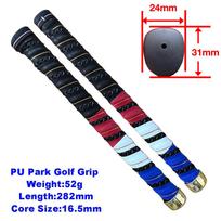 Gold Plated Park Golf Grip with 4-Color End Cap & PU Leather Wrap - Customizable Logo juoda/raudona