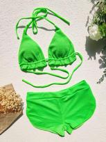 Sexy Wrinkled Halter Mid Waist Bikini Women Swimwear Female Swimsuit Two-pieces Bikini set Bather Bathing Suit Swim Lady S