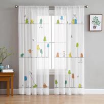 Cartoon Green Yellow Frog Dragonfly Tulle Curtains for Living Room Kitchen Bedroom Sheer Tulle for Cafe Hotel Modern Home Decor 135W x 114H(cm)