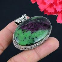 Ruby Zoisite Gemstone Pendant Solid 925 Sterling Silver Pendant Jewelry Gift For Unisex