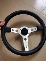 14-inch Car Leather Steering Wheel with Fine-Pore Leather for Universal Racing - Simple Design modelis b spalva