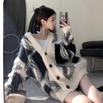 Autumn and Winter New Vintage Casual Sweater Jacket Women Long Sleeve Loose Female Knitted Sweaters Cardigans Tops Fashion Ladies Knitwear Coats 25362 S