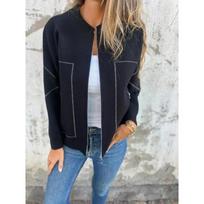 Autumn and Winter Women's Casual Zip Solid Colour Jacket Casual Fashion Solid Color Pocket Cardigan Jacket Women's S juoda