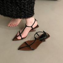 205 Naujos Vasarinės Moteriškos Basutės Siaura Juostelė Žemi Kulniukai Batai Madingi Smailus Pirštas Sagtis Dirželis Zapatos De Mujer 34 juoda