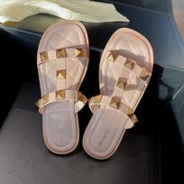 European Summer Shoes for Women Rivet Slipper Outdoor Casual Sandals Girl Street Fashion Flat Shoes 35 chaki