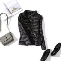 Light down jacket women's new short stand-up collar hooded fashion slim autumn and winter large size coat M 85-47.5kg