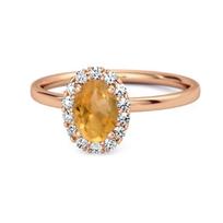 Citrine Solitaire Halo Accents Ring - 925 Sterling Silver Rose Gold Vermeil 7