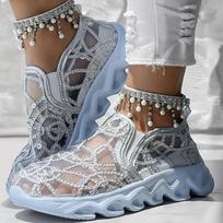 Women's Wide Width Mesh Sneakers, Breathable Low Cut Slip-Ons, European Casual Flats for Women 37