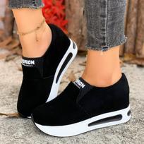 Inside Heightened Single Shoes Autumn New Round Toe Deep Mouth Slip-on Suede Non-Slip Low-Top Shoes 35