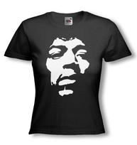 Ladies Fitted Fruit of the Loom JIMI HENDRIX 100% Cotton T-shirt Mens Tees Top Flock Print on Black Tee 3XL