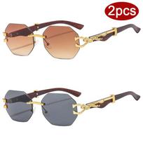 Protective Glasses 2pcs Fashion Rimless Polygon Sunglasses Leopard Decoration Sun Glasses Women Gradient Design Eyewear UV400