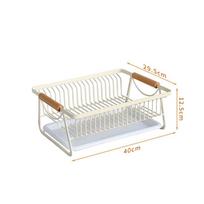 Nordic Foldable Dish Drying Rack with Wooden Handle didelės baltos spalvos