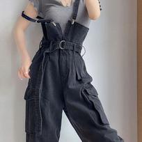 Workwear-style Wide-leg Denim Overalls Women's Spring Autumn Design with Retro Halter Jumpsuit Female Shoulder Strap Jeans XS