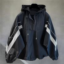 Men's Half-Zip Hooded Windbreaker Jacket Casual Color Block Outdoor Sports Pullover Coat Lightweight Water-Resistant Anorak For Daily & Hiking L juoda