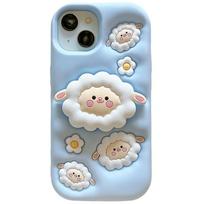 Cute Sheep Folding Stand Holder Case For iPhone 17 16 15 13 14 12 11 Pro Max Soft Silicone Lamb Bracket Back Cover Fundas iPhone 13 Pro