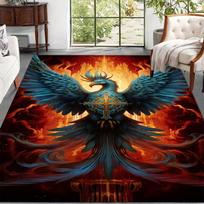 Phoenix Design Area Rug, Non Slip Hand Washable, Large Indoor Carpet, Elegant Living Room Bedroom Decor, Mythical Floor Mat 50cm x 80cm