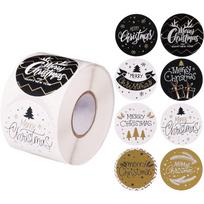 100-500pcs Merry Christmas Stickers Round Christmas Tags Stickers for kids Gift Baking Package Envelope Decor Stationery