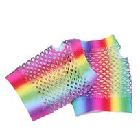 Sexy Korean Girl Short Half Finger Long Half Finger Party Nylon Arm Sleeves Rainbow Color Gloves Fishing Net Gloves