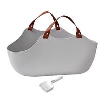 Cat Litter Box with Handles Anti Splashing Bedpan Semi Enclosed Open Top Pet Litter Tray for Small Medium Cats Pets Accessories pilka spalva