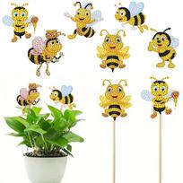 6Pcs Bee Stakes Diamond Painting Kits Animal Diamond Art Kits Diamond Art Garden Decor Kits for Flower Plant Pot